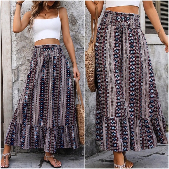 Boho Tribal Print High Waisted Maxi Dress - Picture 1 of 2